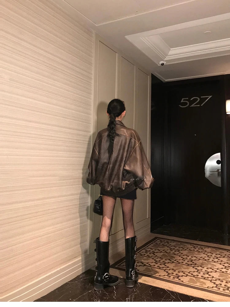 Lautaro Women’s Retro Faux Leather Oversized Jacket